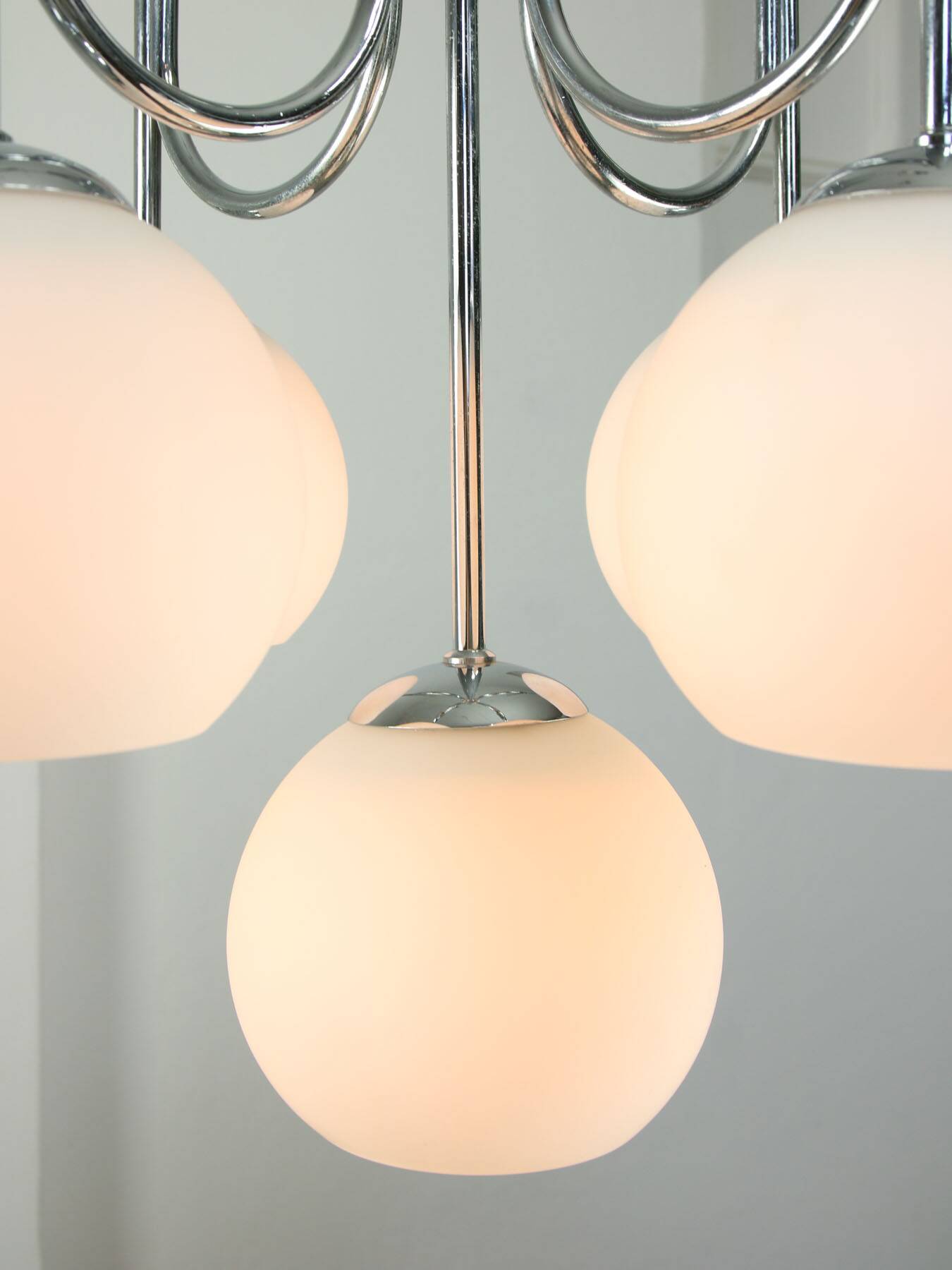 Vintage Italian Chrome and Opaline Chandelier, 1970s