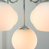 Vintage Italian Chrome and Opaline Chandelier, 1970s