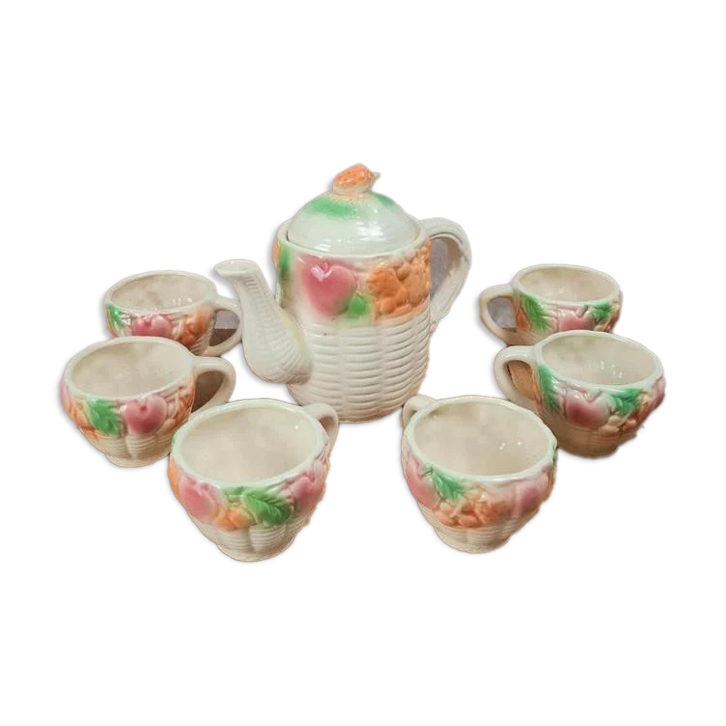 Adorable little vintage tea set in coloured earthenware.