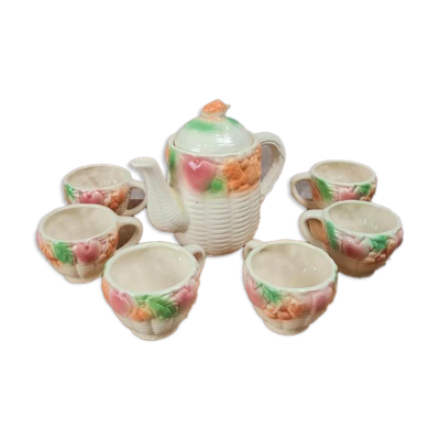 Adorable petit service à thé vintage en faïence colorée