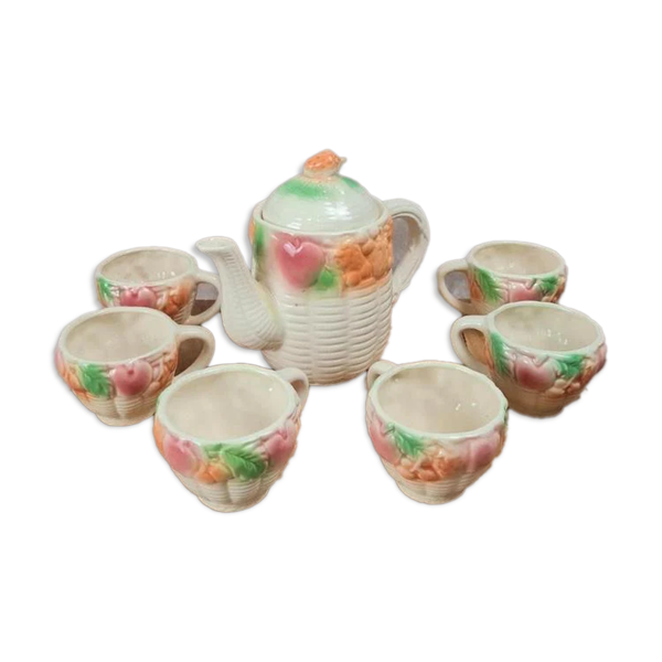 Adorable petit service à thé vintage en faïence colorée