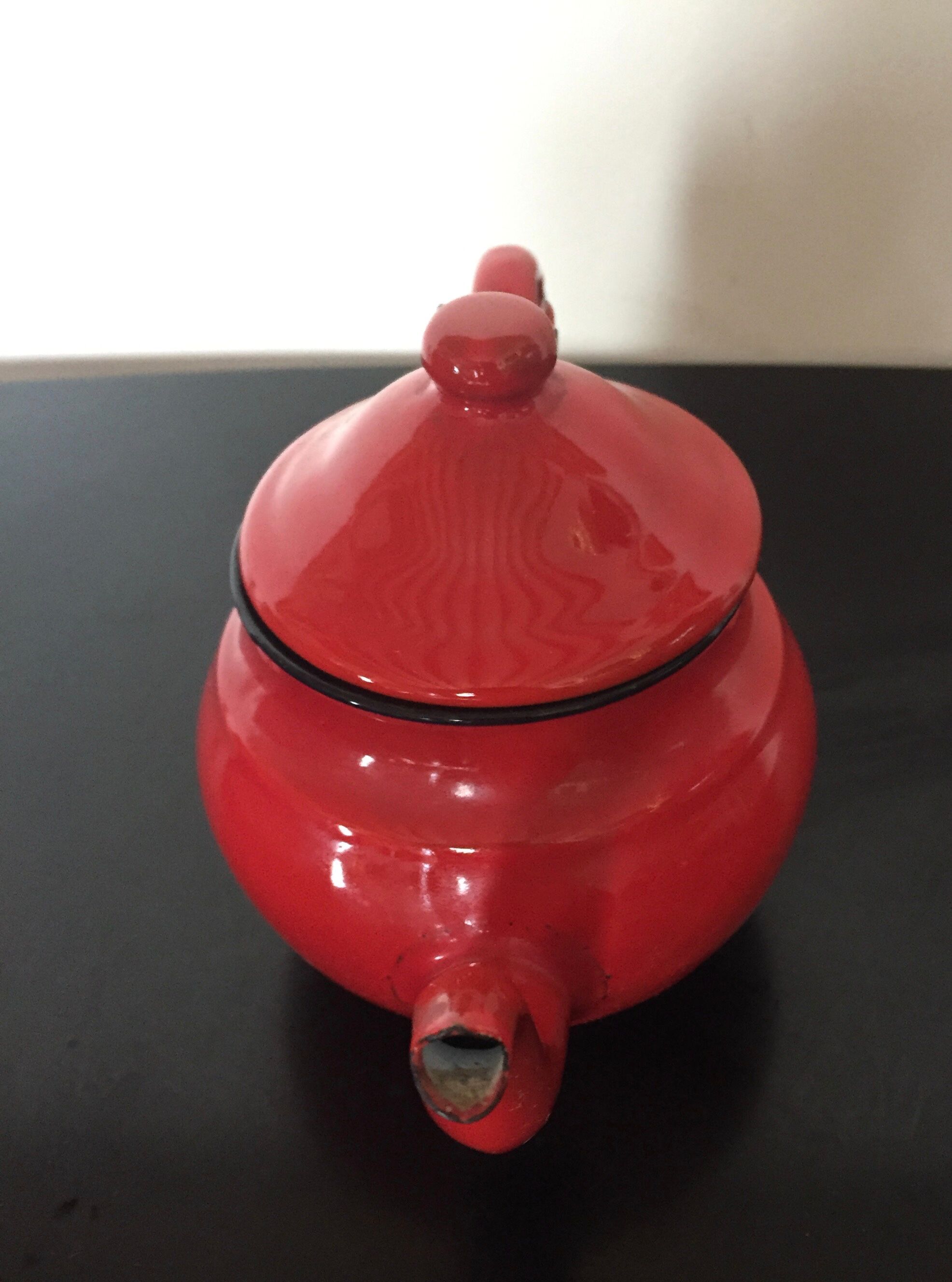 Red enamel teapot