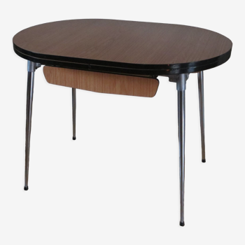 Table ovale formica 4 pieds chromés 2 rallonges vintage