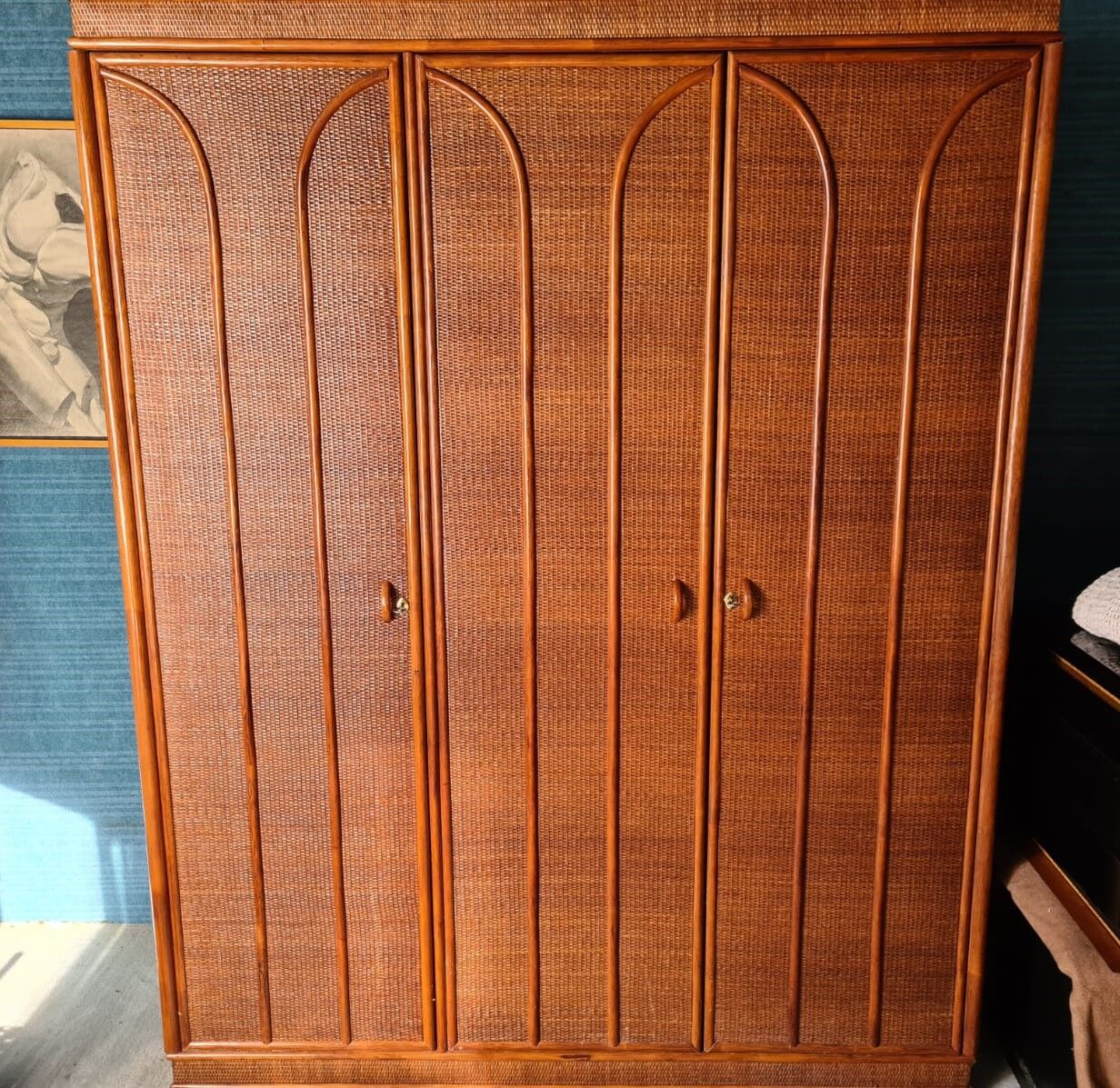 Brown varnished rattan cabinet