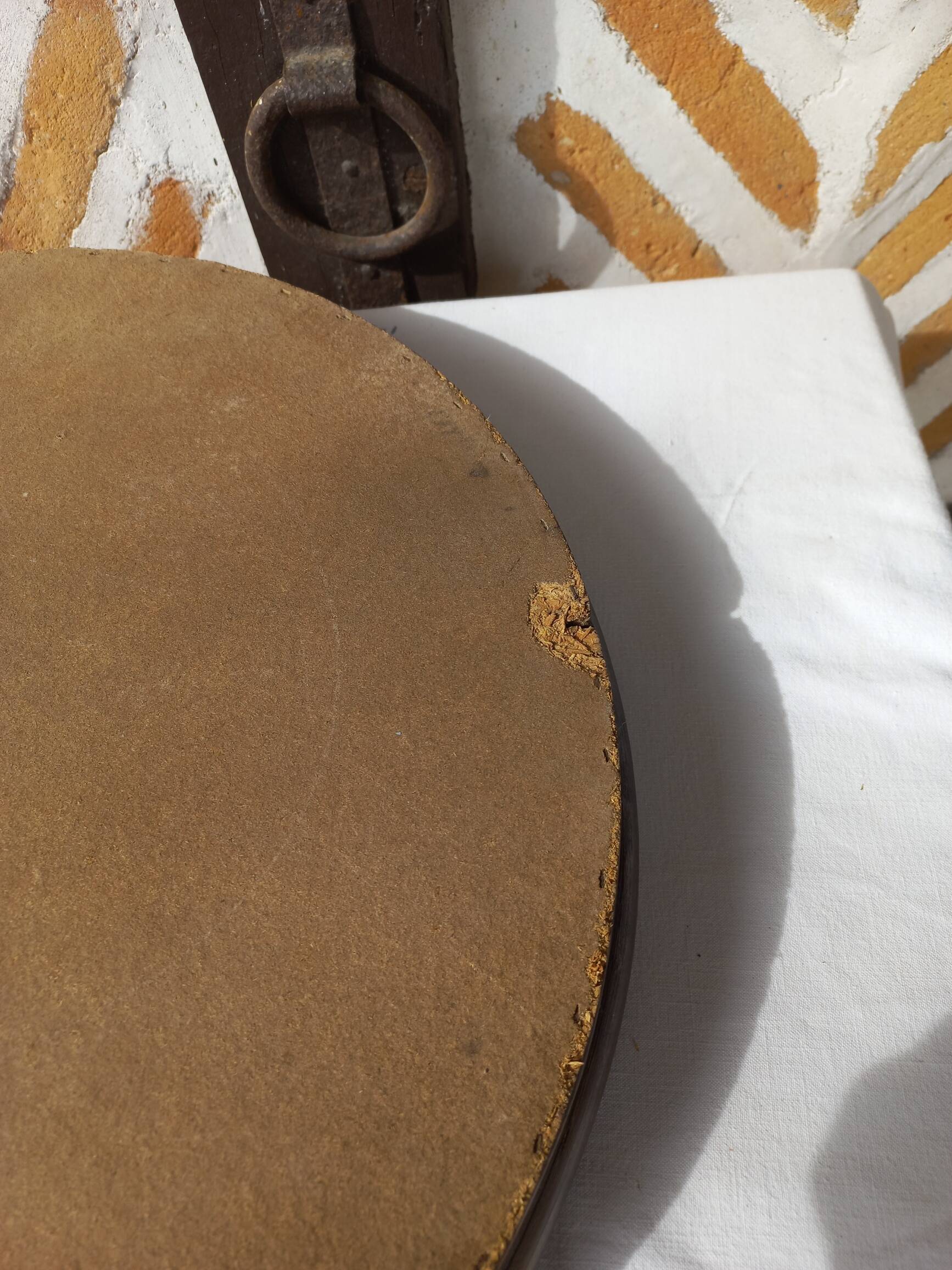 Vintage round bamboo mirror from the 1970s