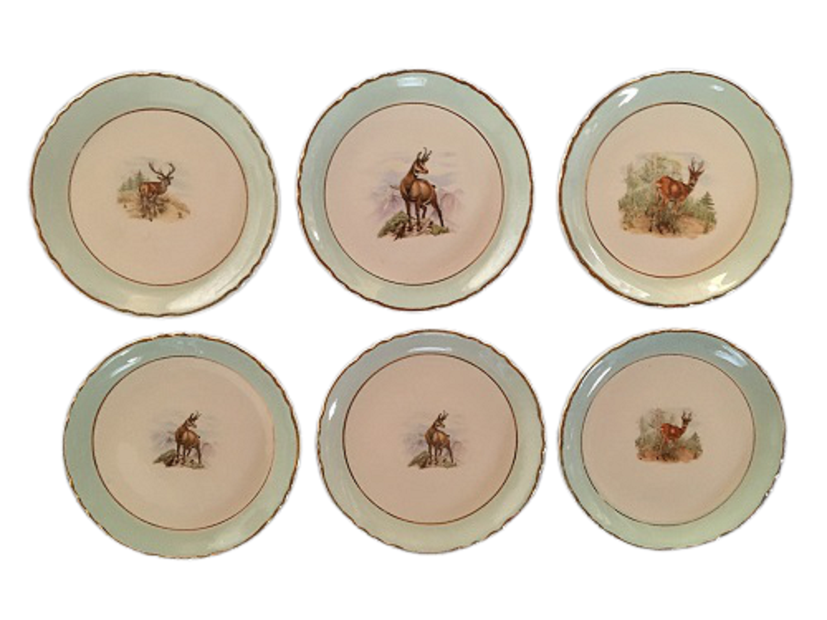 Set of 6 Dessert Plates Stamped "Orchies Moulin des Loup", Model St Hubert