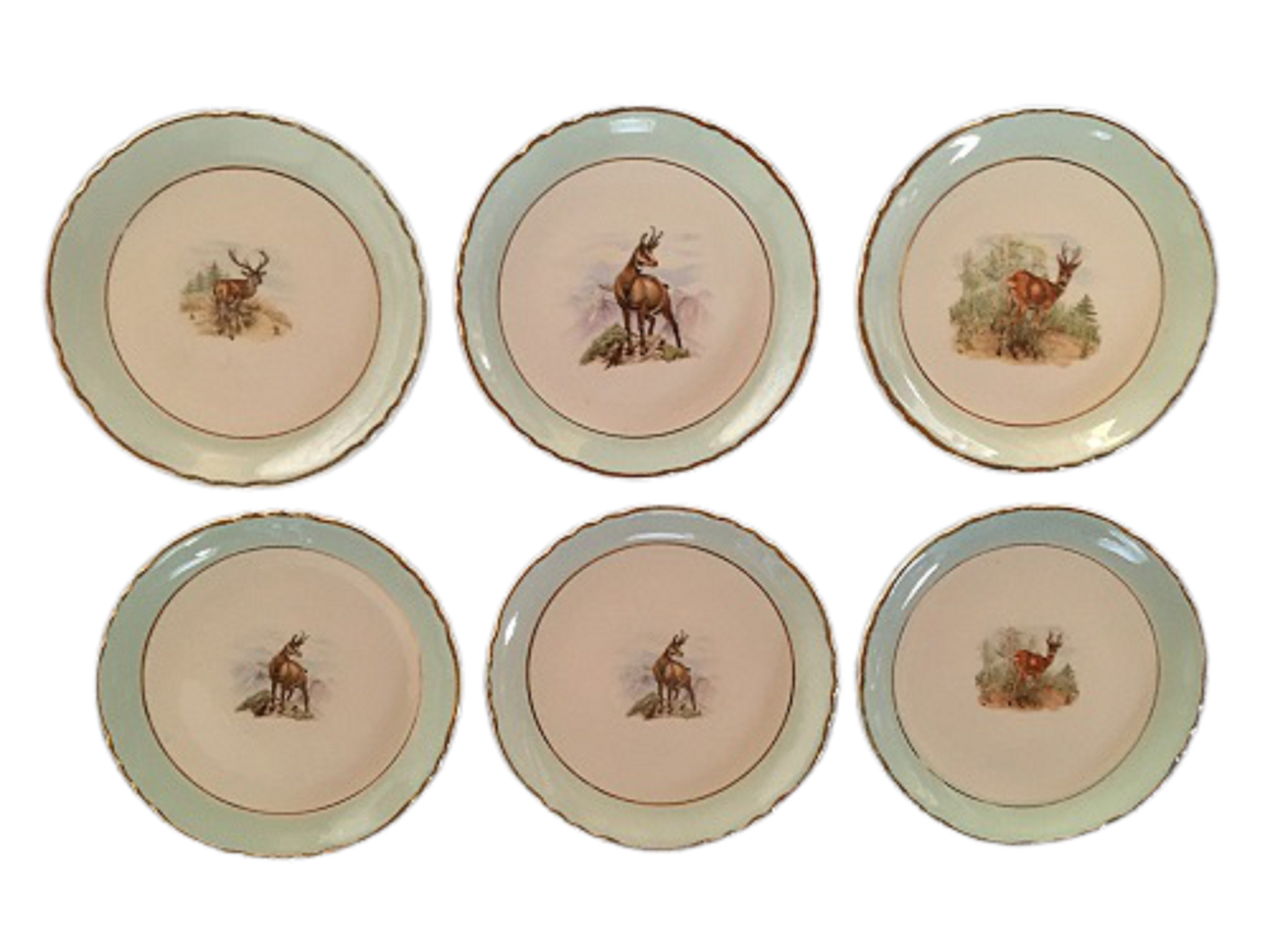 Set of 6 Dessert Plates Stamped "Orchies Moulin des Loup", Model St Hubert