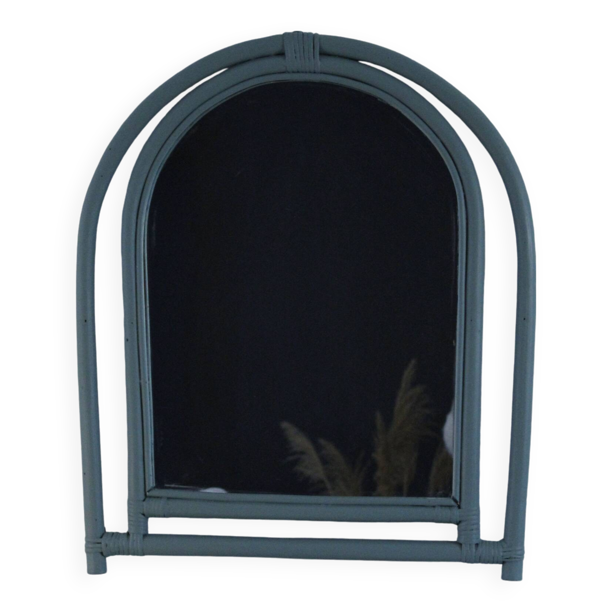 Sage green painted rattan mirror