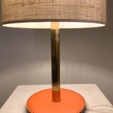 Mid-century modern leather and brass table lamp