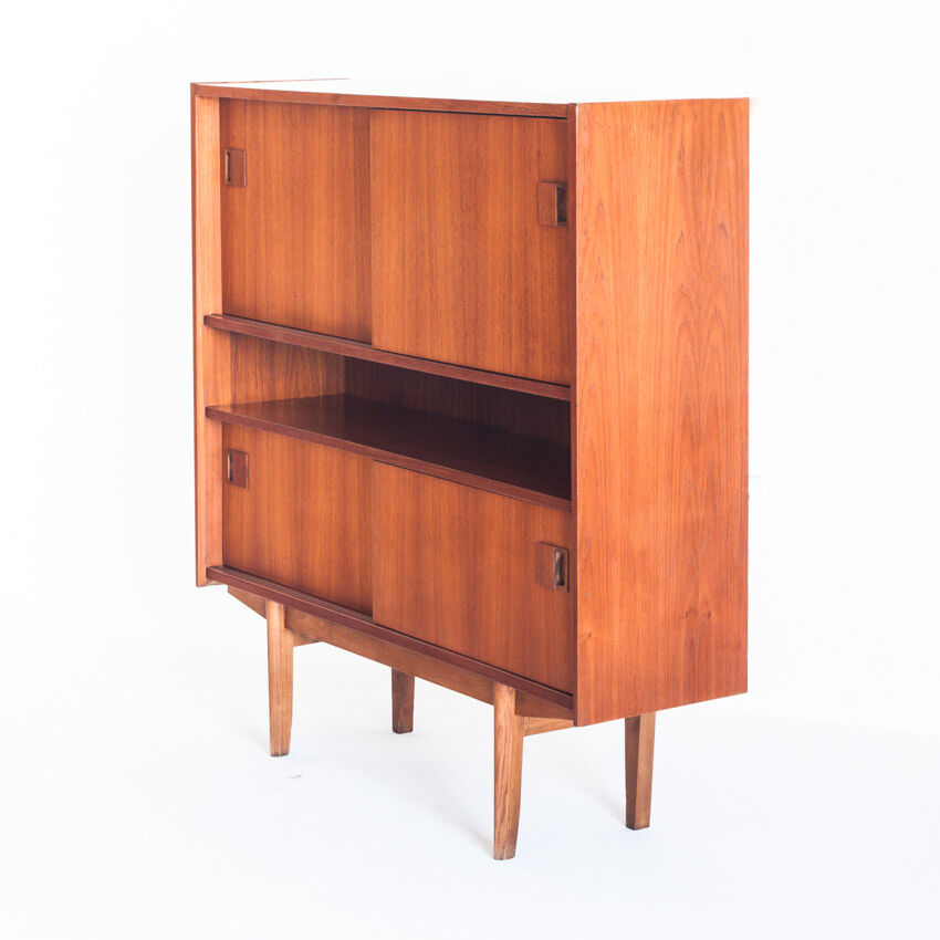 Vintage teak buffet with sliding doors, France 1960