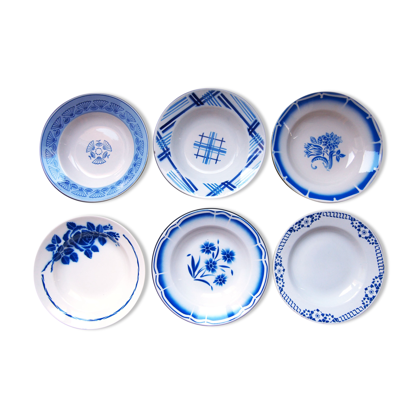 Ensemble de 6 assiettes bleues