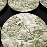 Set of 6 flat plates english style Lunéville verte