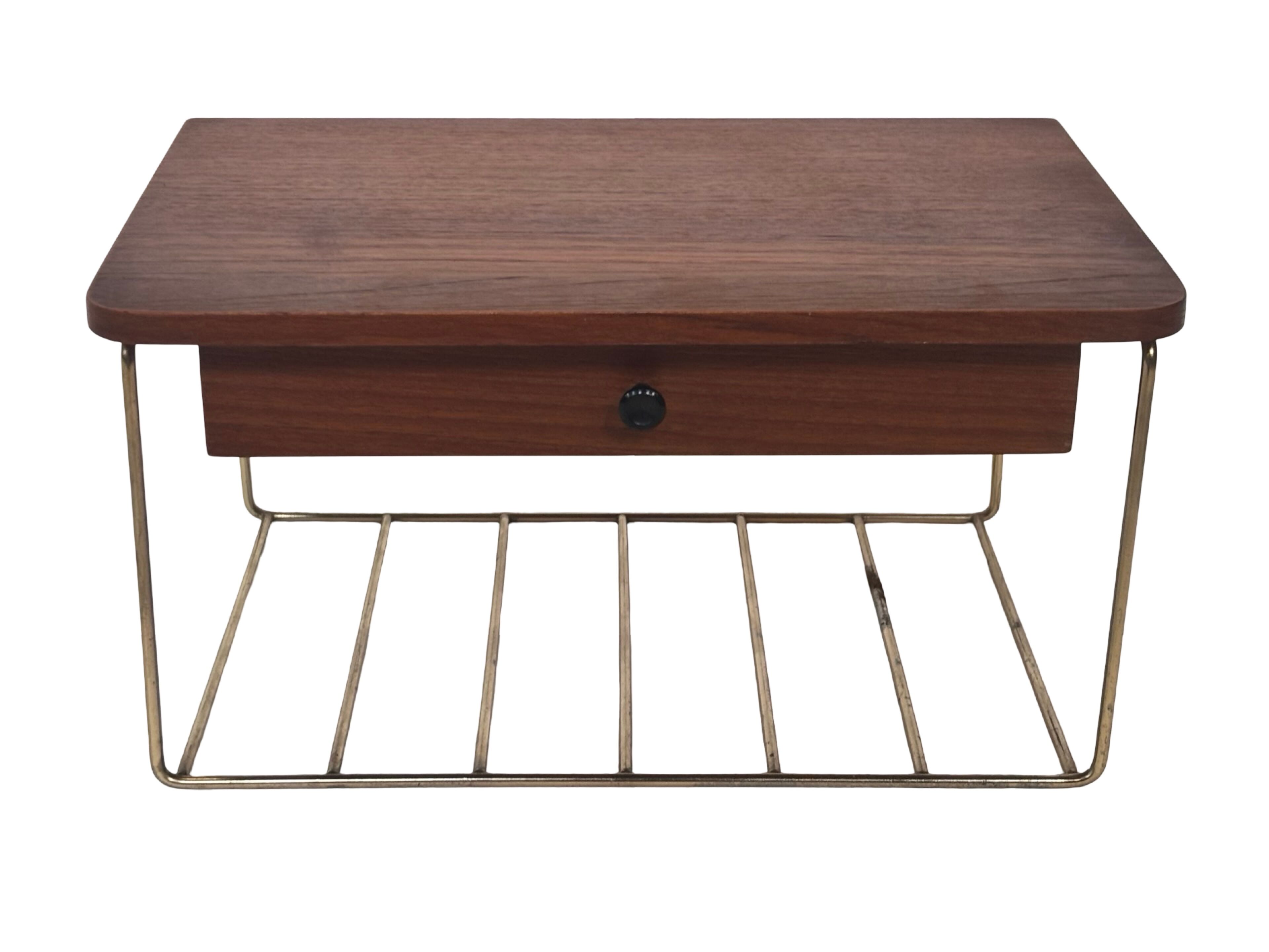 Vintage Floating Wall Shelf With Drawer, Teak String Rack 60's Design