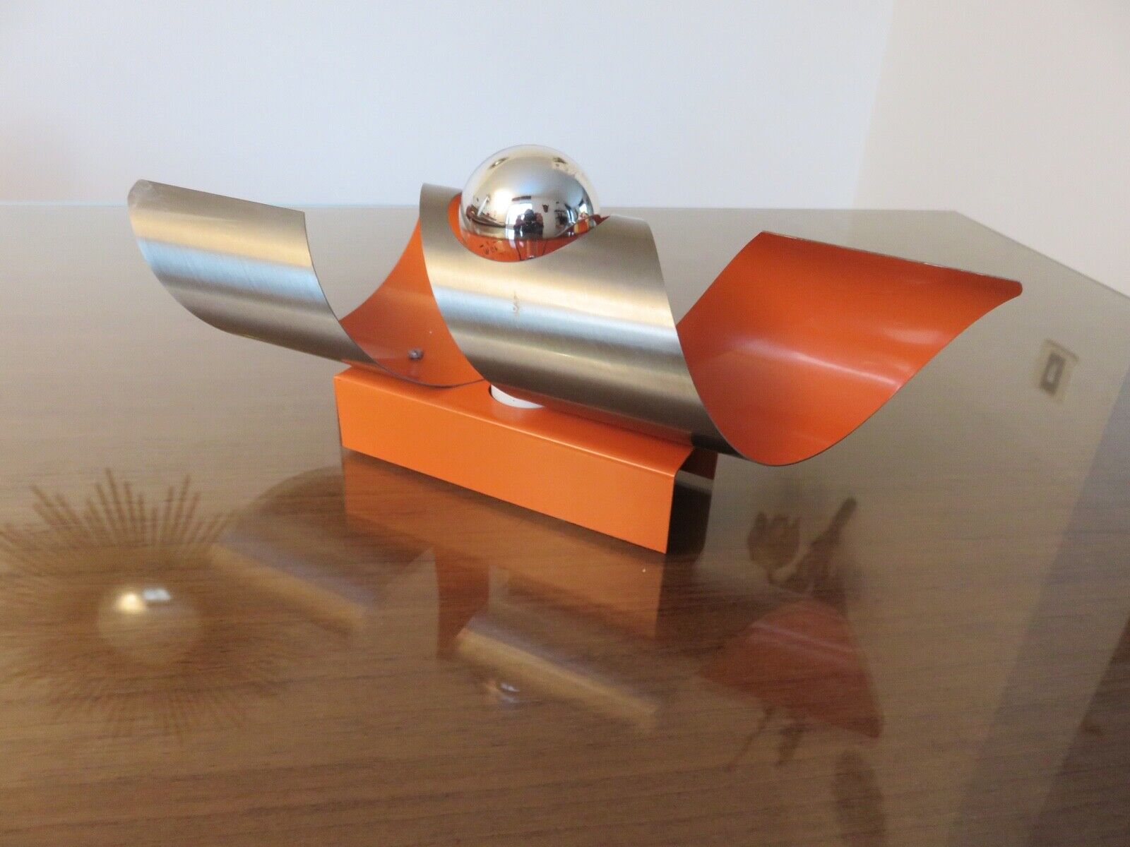 Space age wall lamp chrome metal and orange 70s