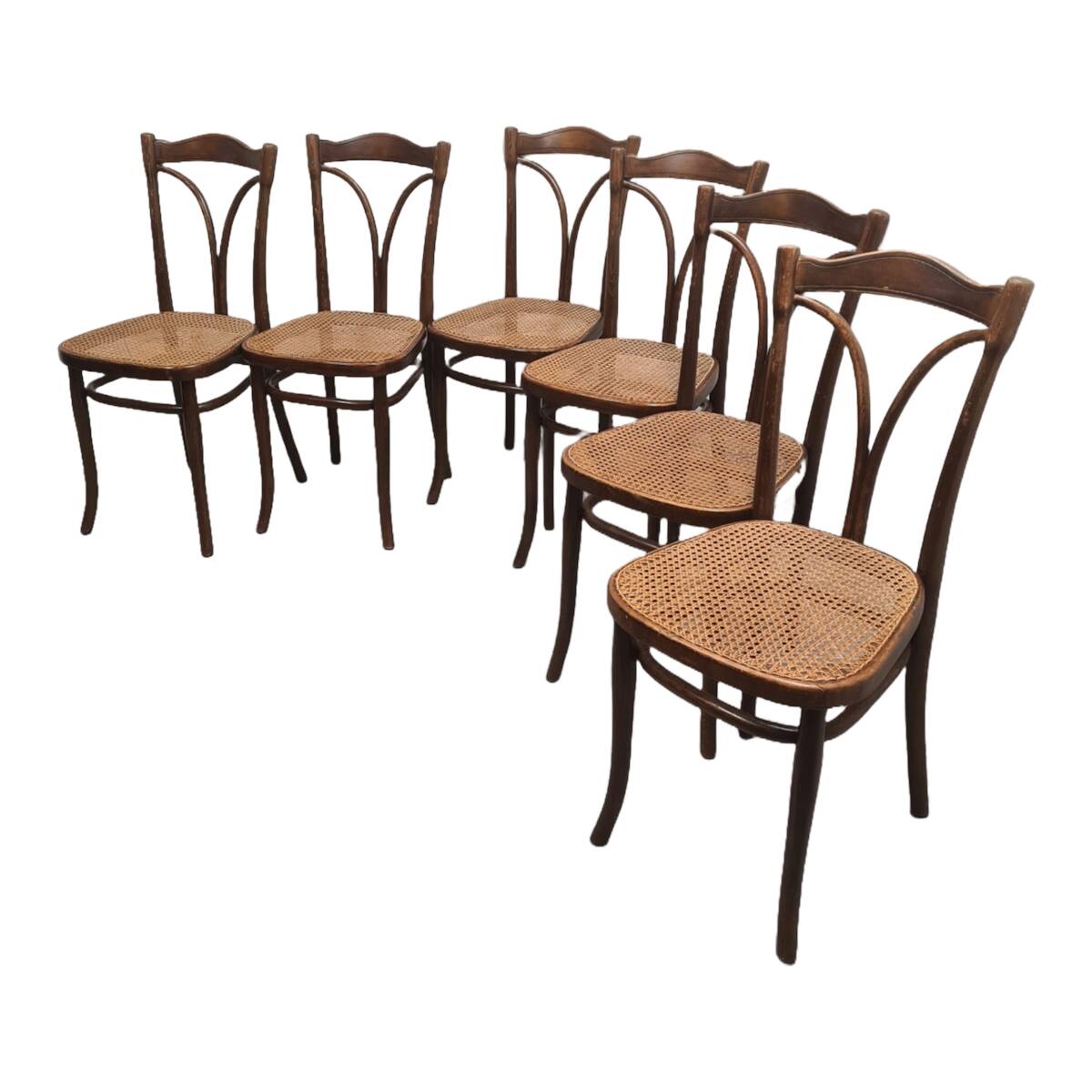 Thonet Dining Room Chairs With Webbing model 107 set of 6, early 1900s