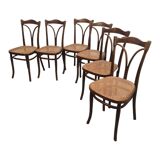 Thonet Dining Room Chairs With Webbing model 107 set of 6, early 1900s