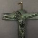 20th century bronze crucifix with green patina in the style of the Haute Epoque
