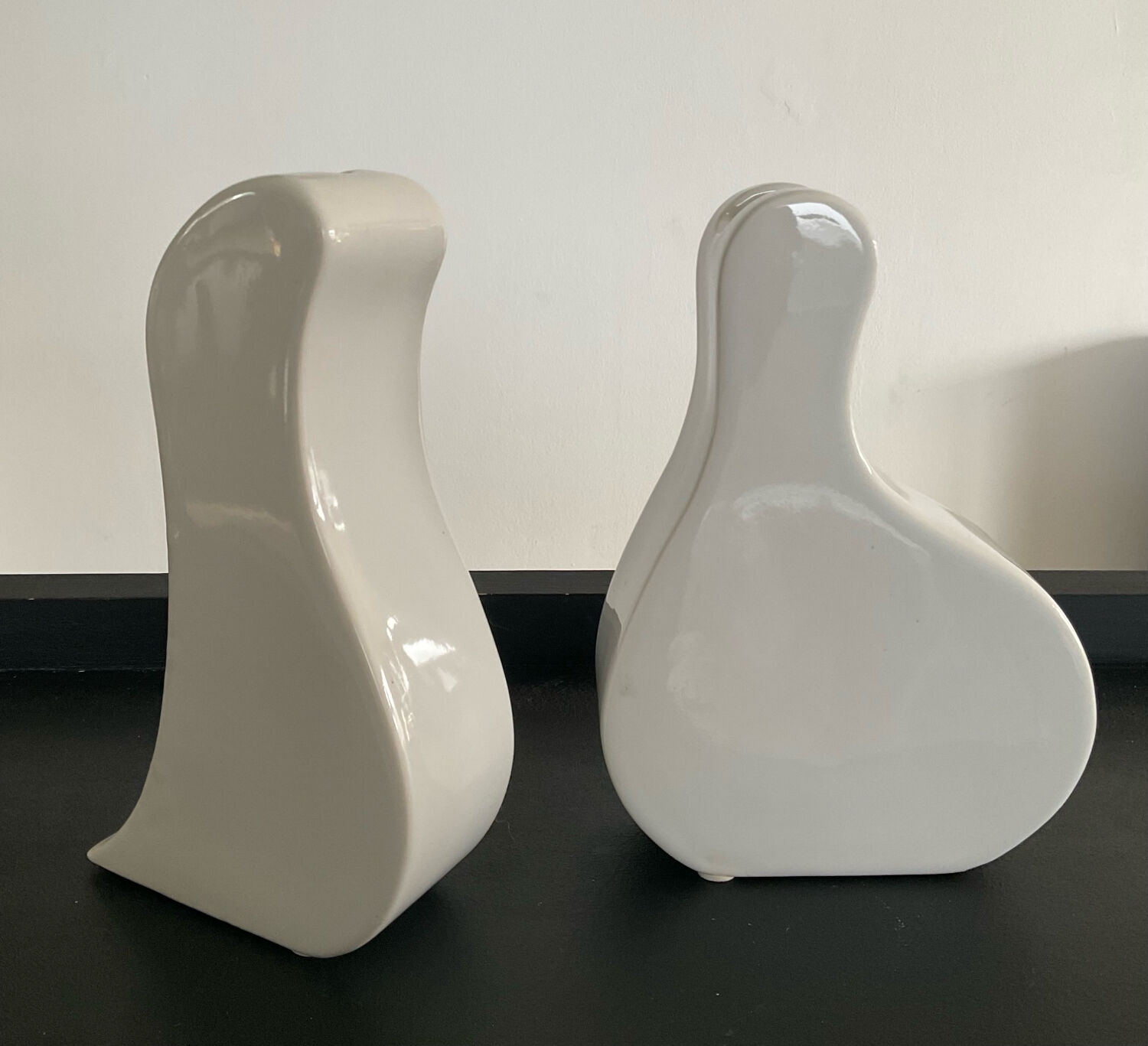 Pair of vintage glazed ceramic vases in an organic shape