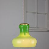 Big Mid-century Italian Brass and Glass Pendant Lamp