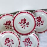 6 flat plates with red flowers in porcelain