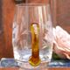 Half-pint mug engraved with floral motifs and with an amber glass handle