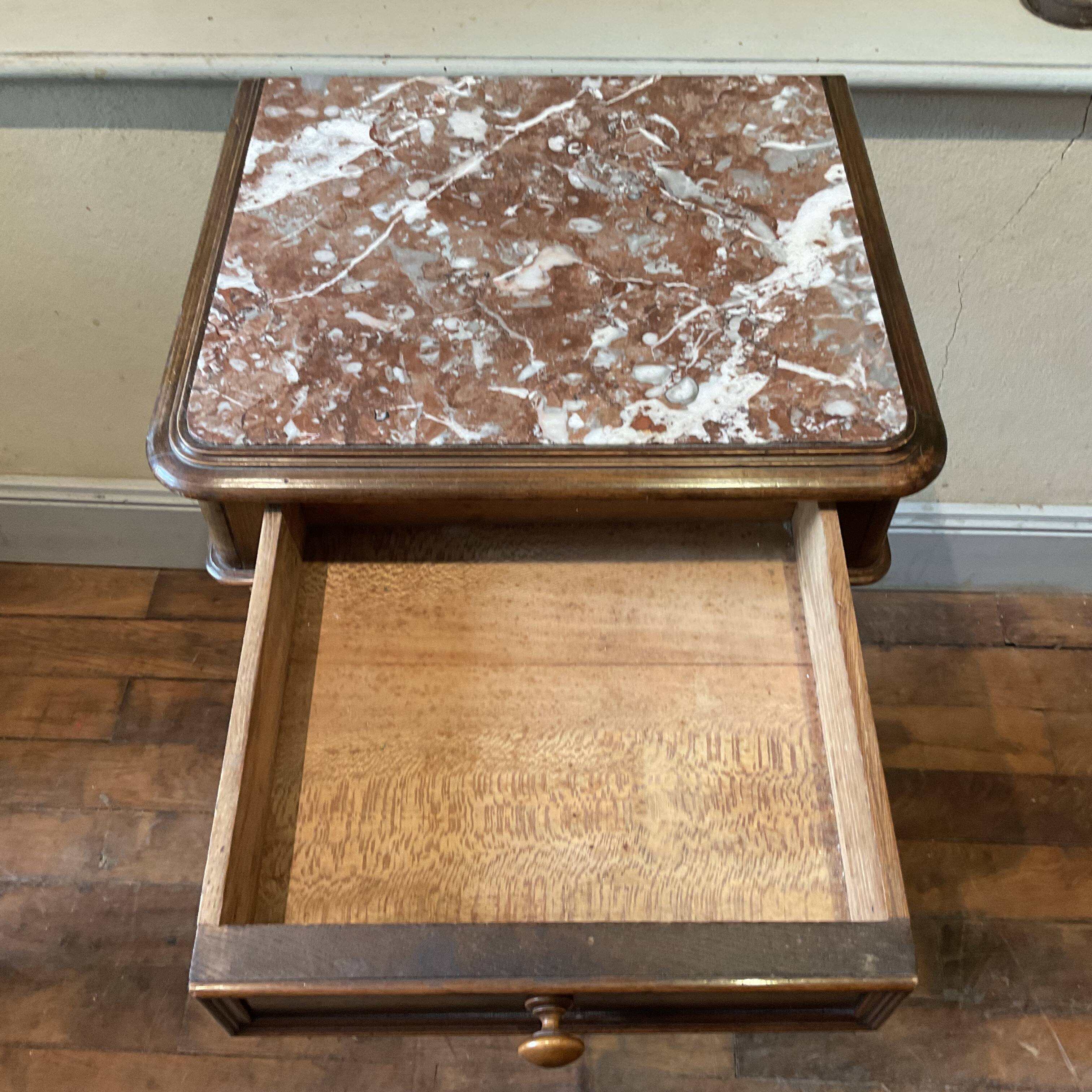 Old bedside table nightstand walnut chamber pot pink marble top 19th century