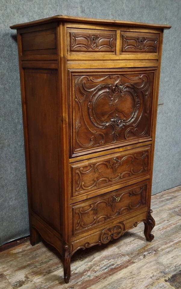Antique walnut secretary – Louis XV style – Drop-down – 19th century