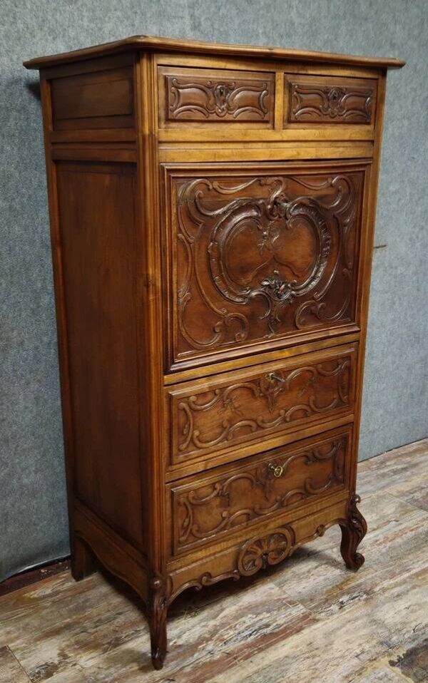 Secrétaire ancien en noyer – Style Louis XV – Abattant – XIXe siècle