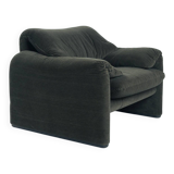 Rare Green Striped Maralunga chair by Magistretti for Cassina, Italy,