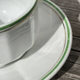 Pair of vintage Apilco style bistro cups in white and green ceramic