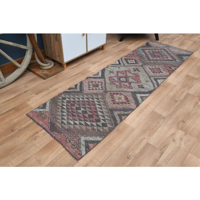 Boho Chic Turkish Pink Vintage Oushak Wool Runner Rug 82x271