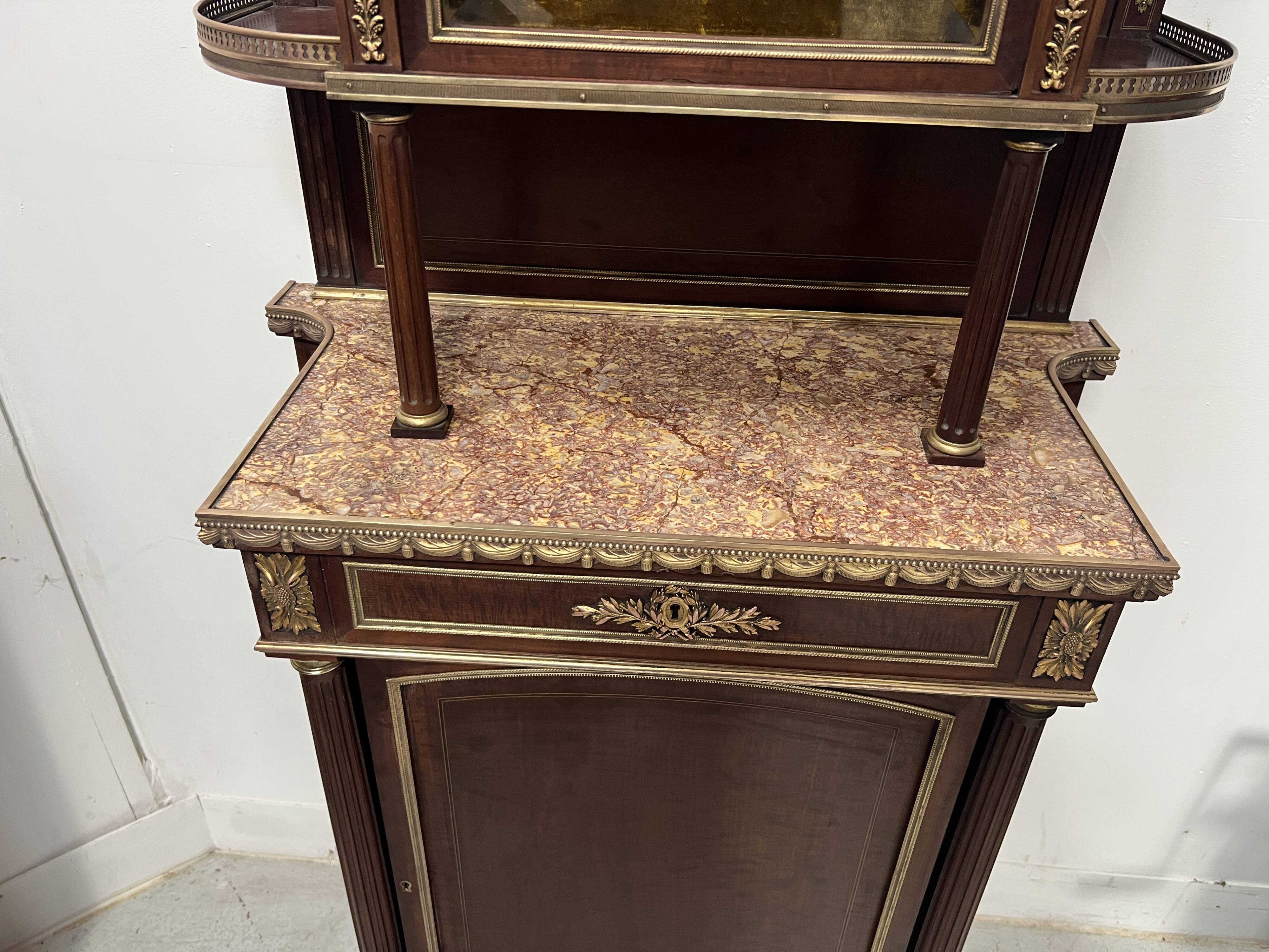 Napoleon III Mahogany and Chiseled Bronze Display Cabinet, 19th Century
