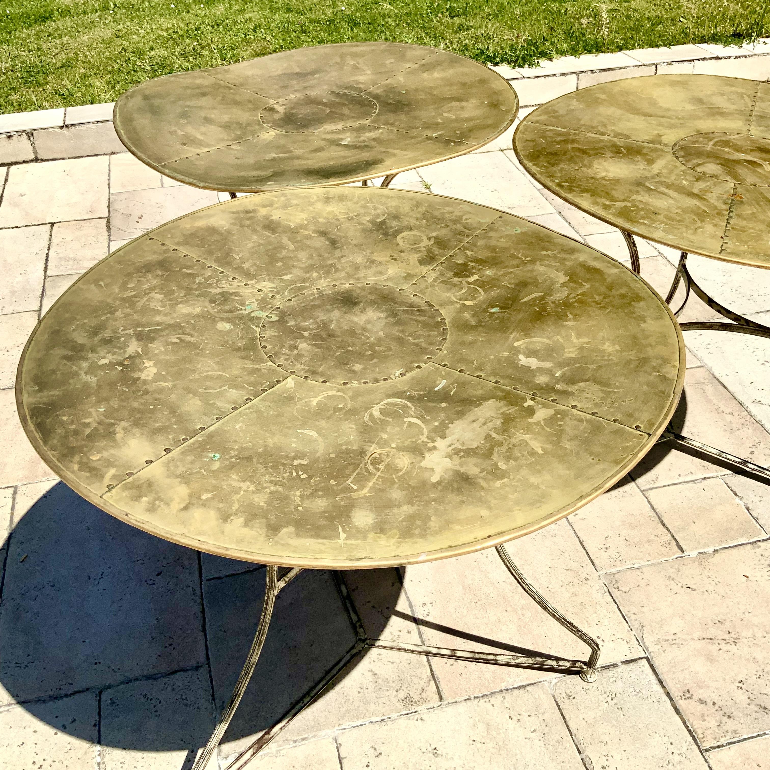 3 bistro tables brass