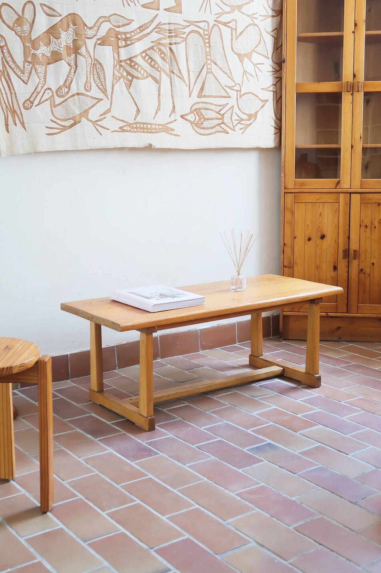 Rustic patinated solid pine coffee table.