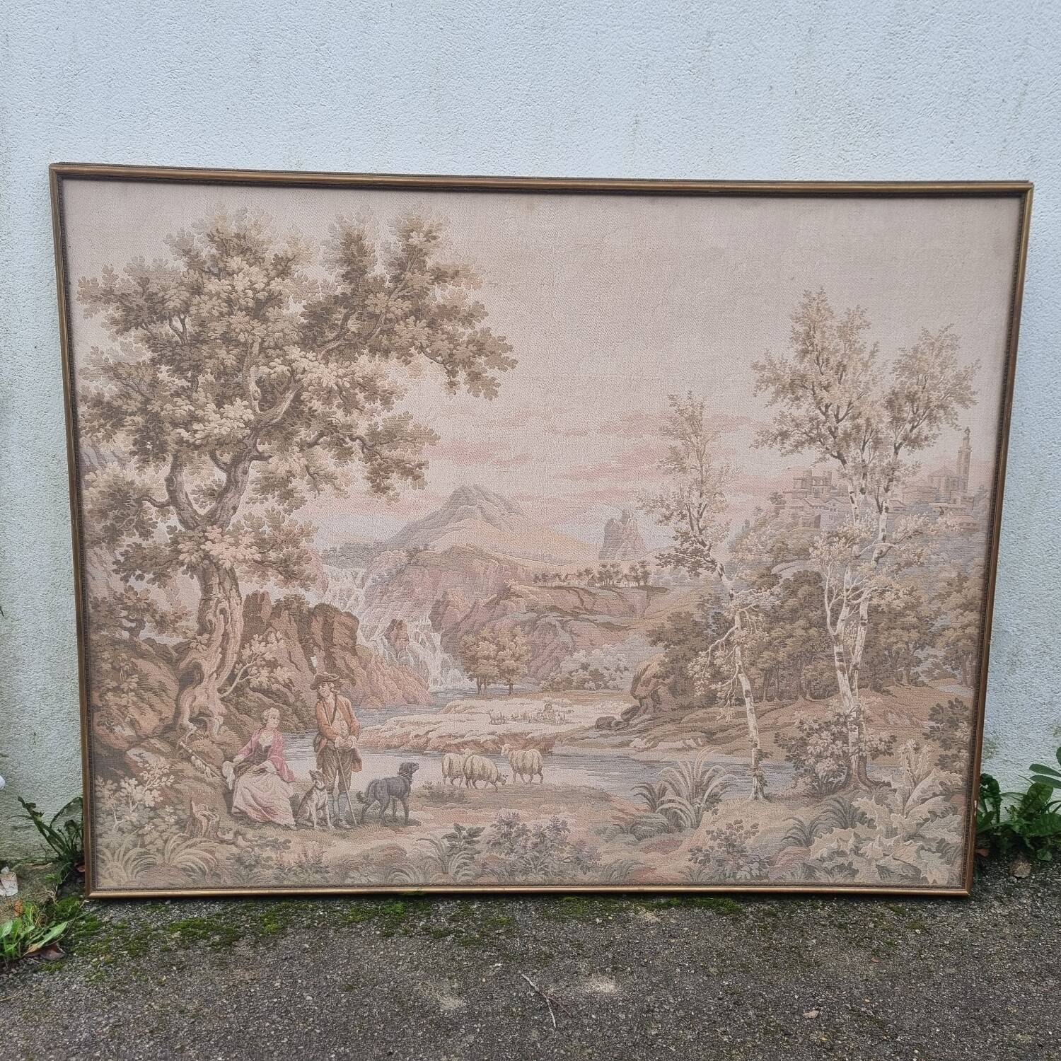 Tapisserie toile de Jouy encadrée, fin 19ème