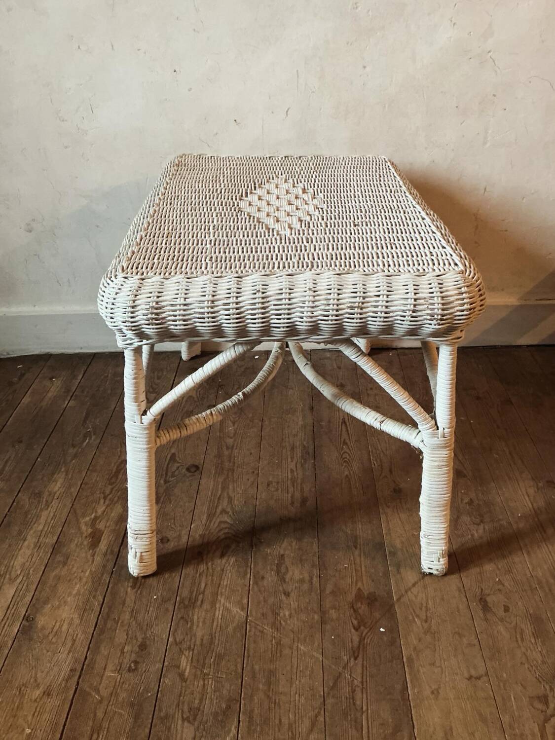 Vintage white rattan coffee table