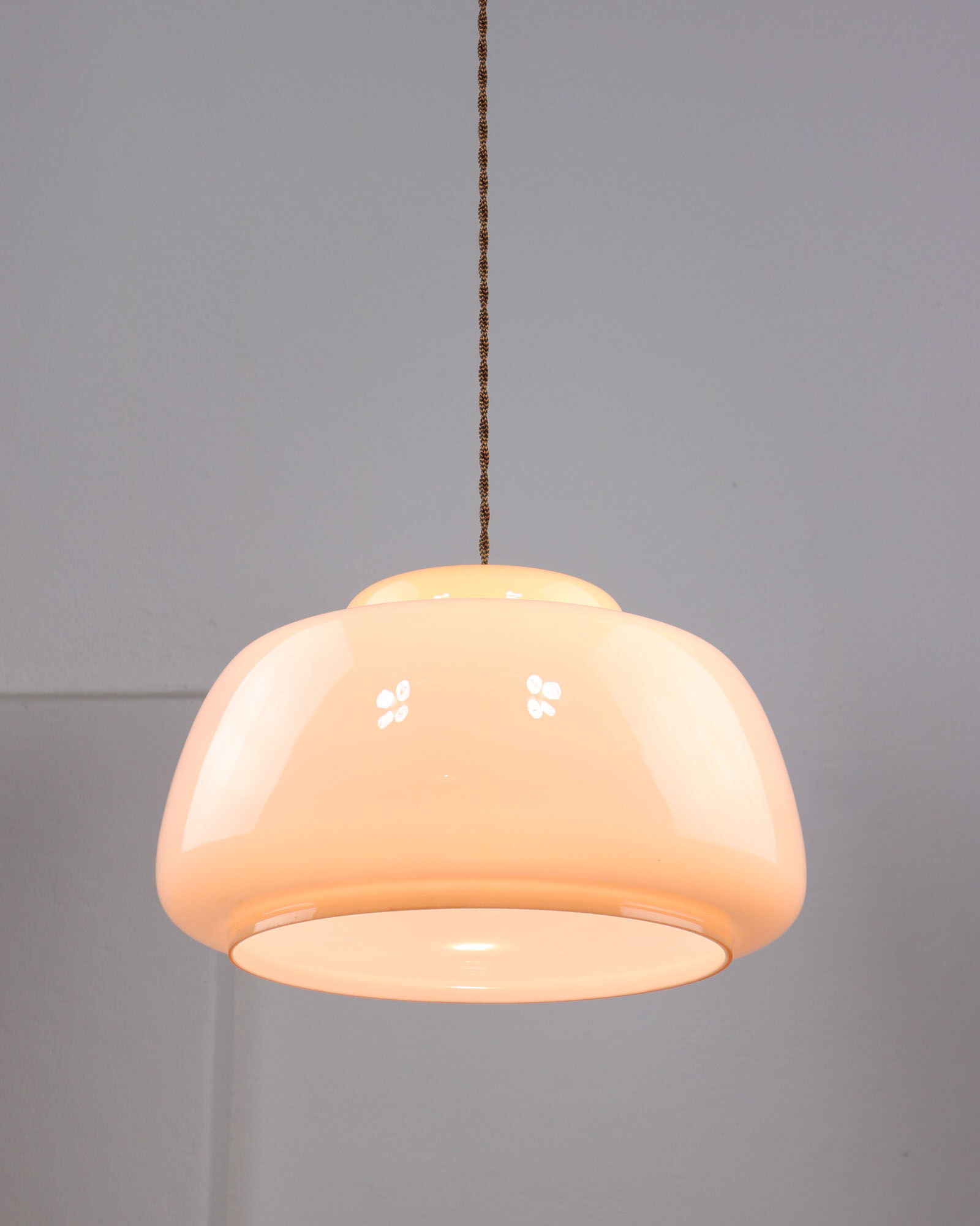 Mid-century Pink Glass & Brass Pendant Lamp
