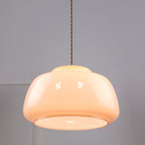 Mid-century Pink Glass & Brass Pendant Lamp