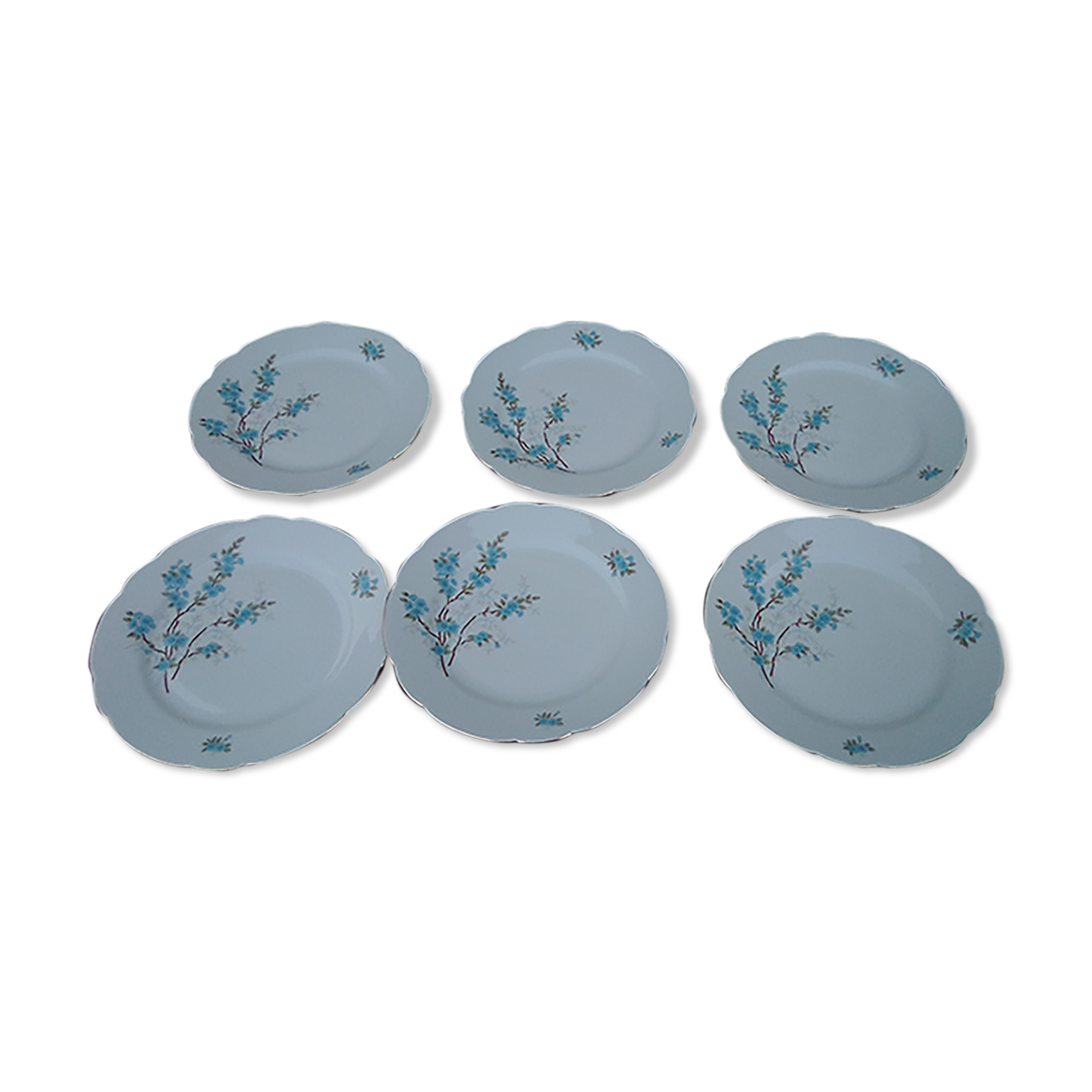 6 flat plates in Kahla porcelain made in GDR blue flower pattern diam 23.5 cm
