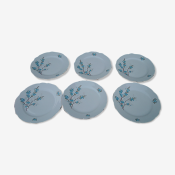 6 assiettes plates en porcelaine Kahla made in GDR motif fleurs bleues diam 23,5 cm