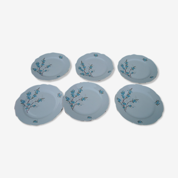 6 flat plates in Kahla porcelain made in GDR blue flower pattern diam 23.5 cm