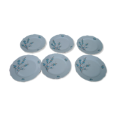 6 assiettes plates en porcelaine Kahla made in GDR motif fleurs bleues diam 23,5 cm