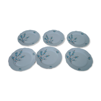 6 flat plates in Kahla porcelain made in GDR blue flower pattern diam 23.5 cm