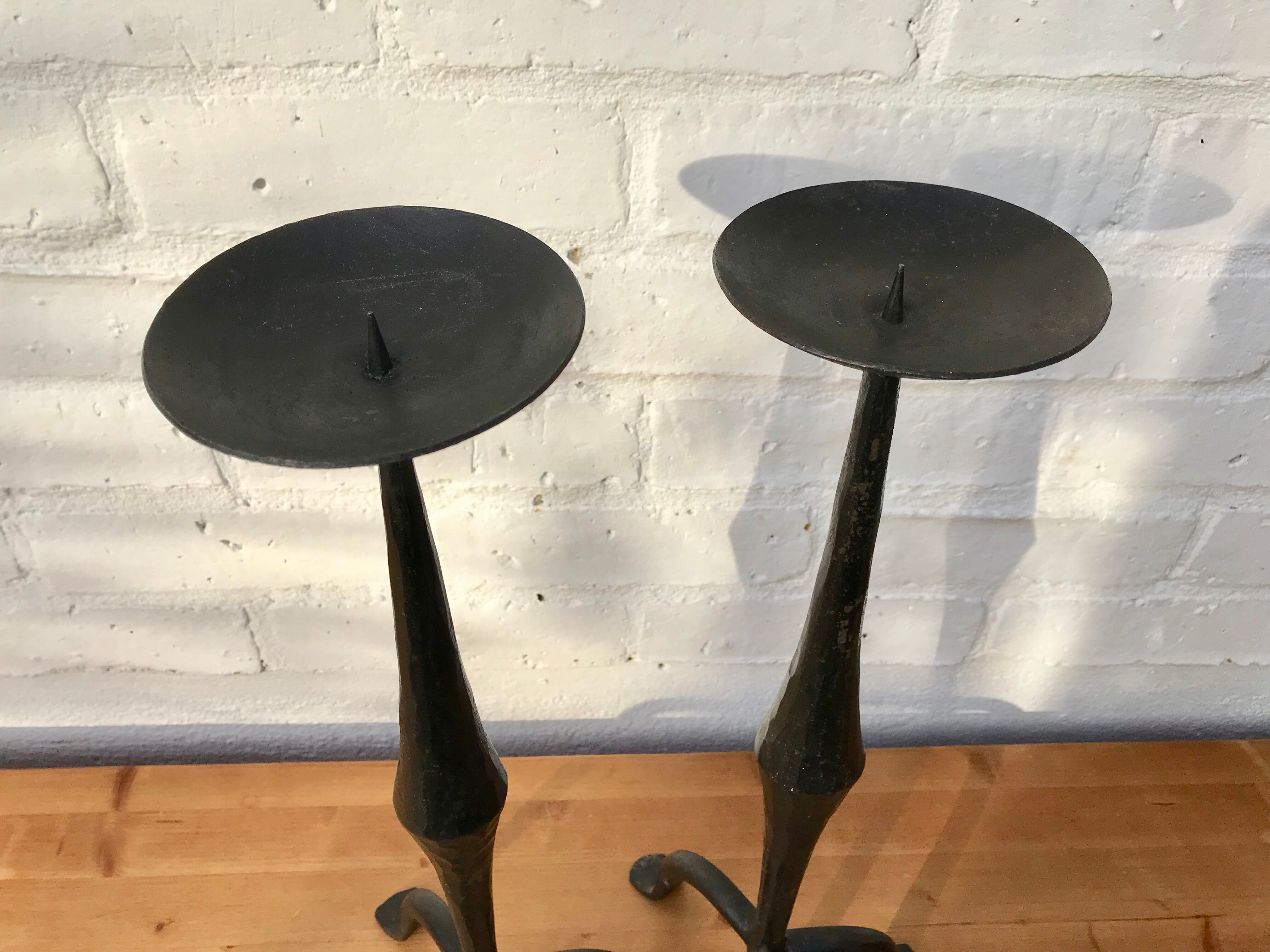 Pair of wrought iron candlesticks black gothic