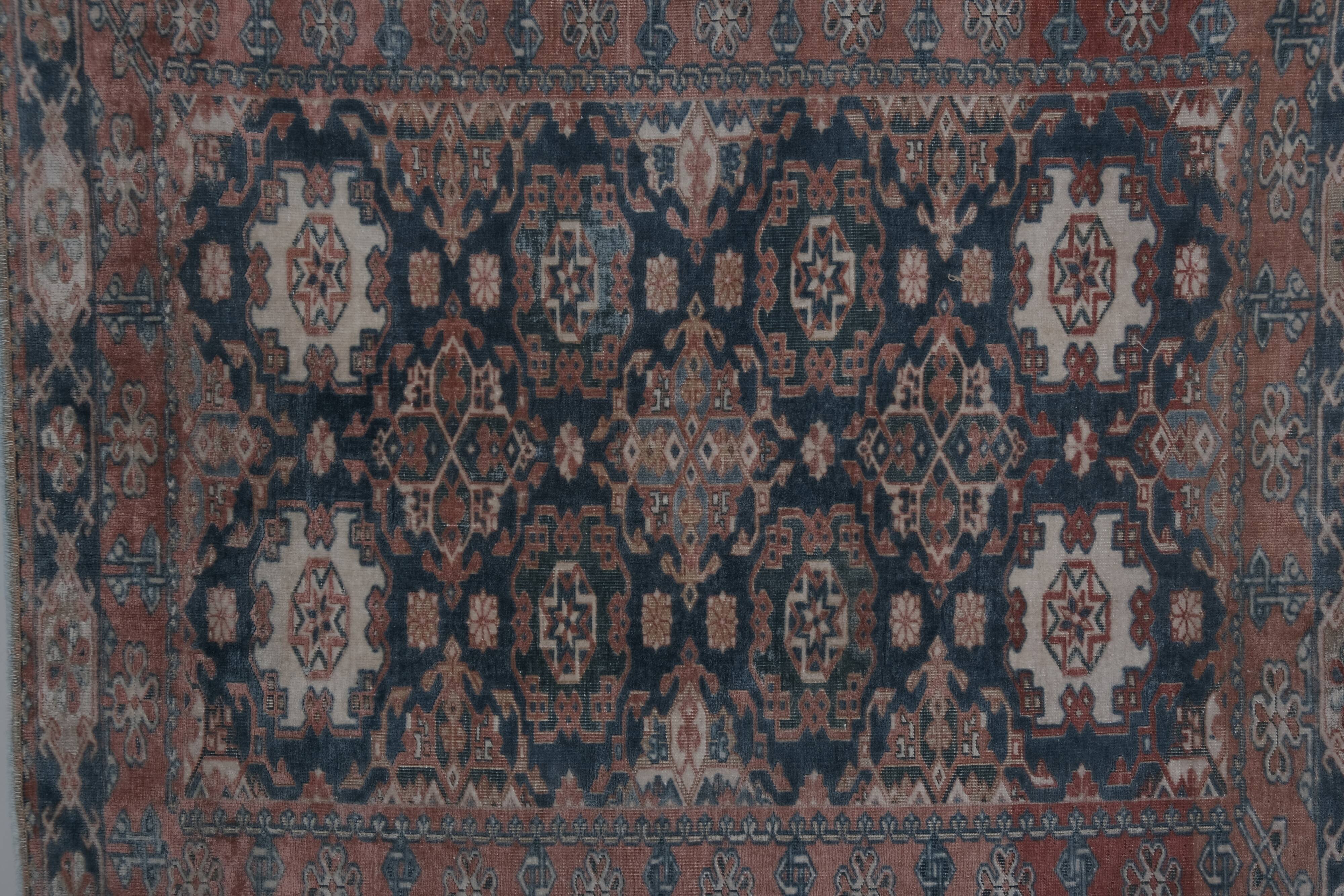 Handknotted Square Caucasian Blue Shirvan Rug 4'5" X 5'1"
