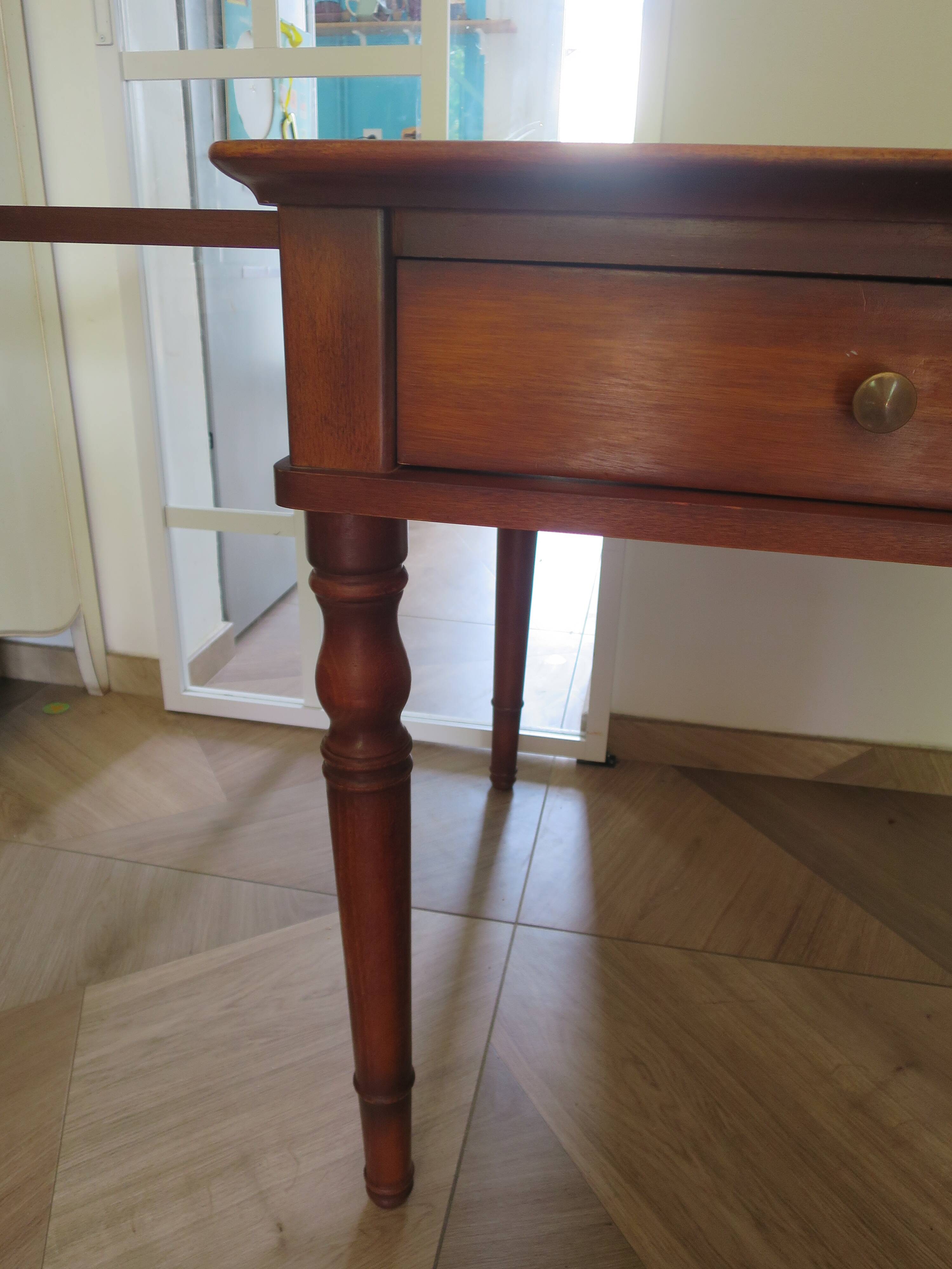 minister's desk - 2 drawers - solid wood - faux leather writing pad - Louis Philippe