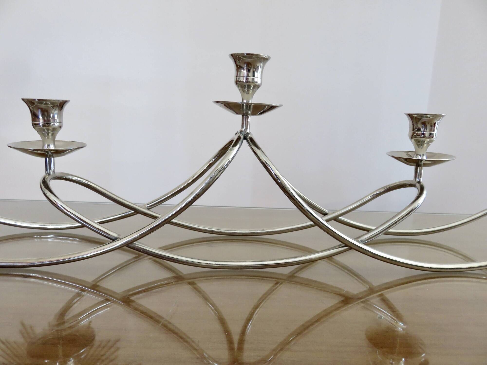 XXL silver metal candle holder 5 lights 70s