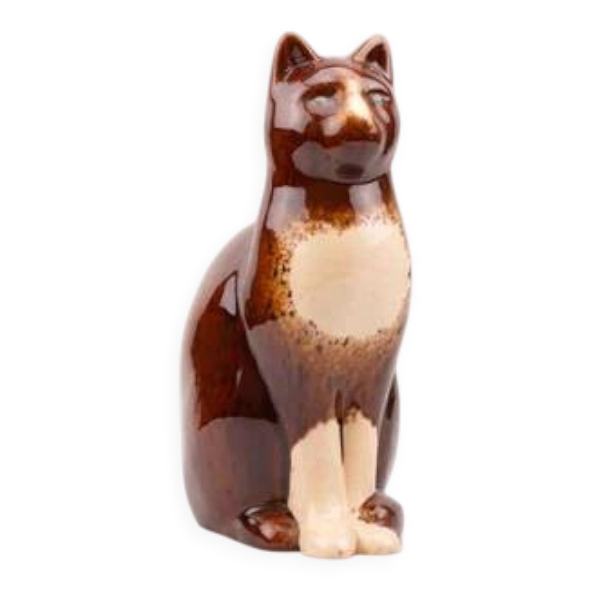 Large glazed ceramic cat figurine - mid-century style - 36 cm