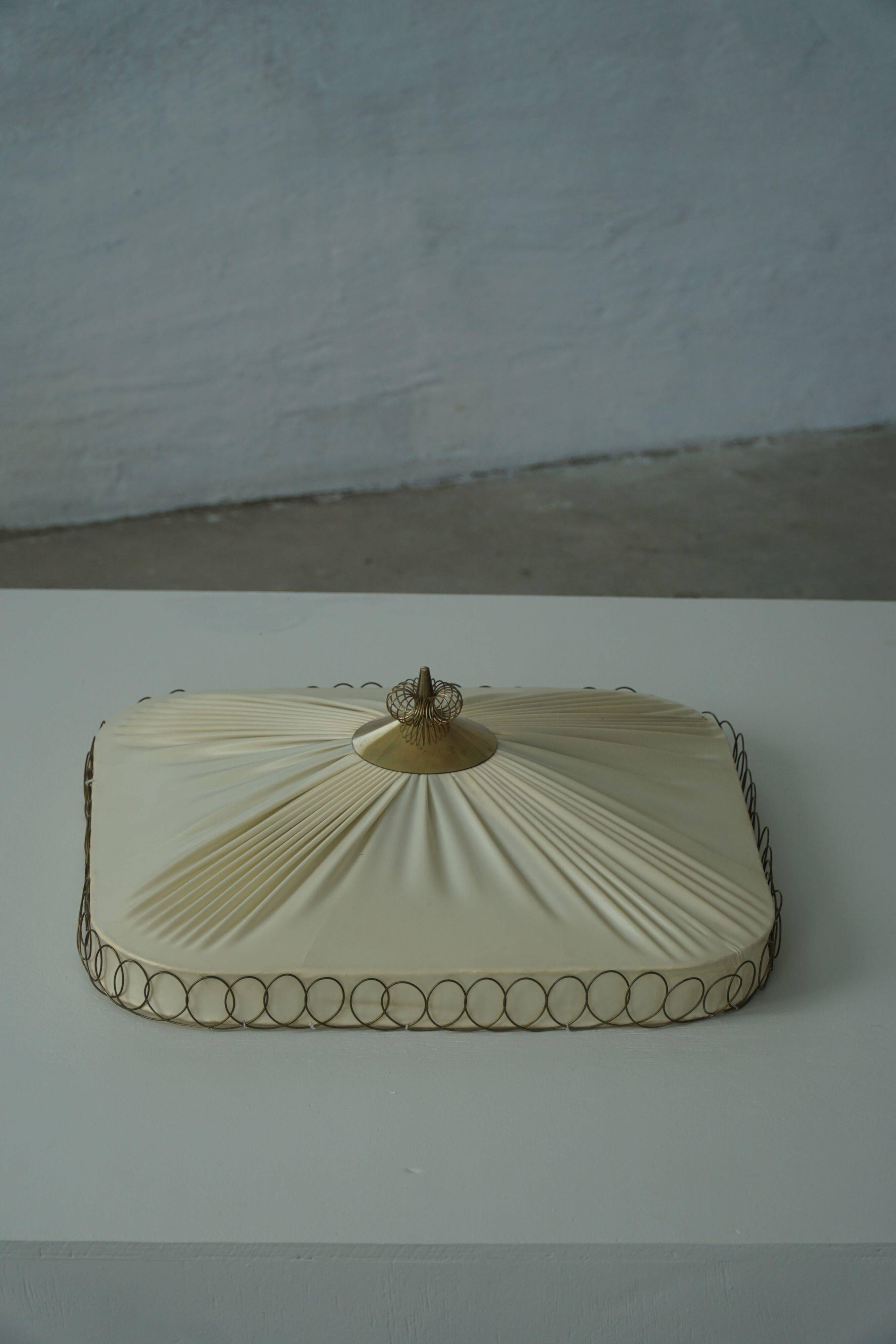 Swedish mid-century ceiling lamp with brass details, 1950s.