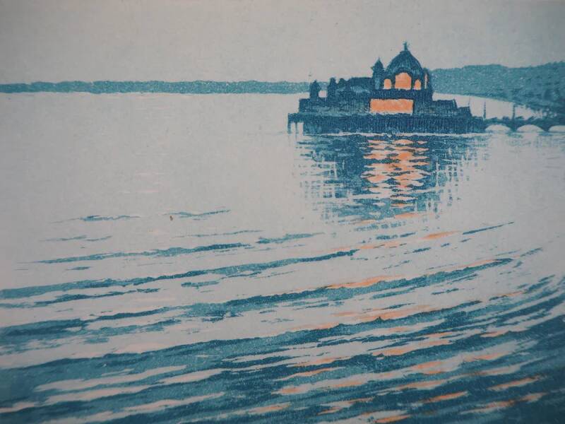 René Ligeron: Nice, the Palais de la Jetée, original signed engraving.
